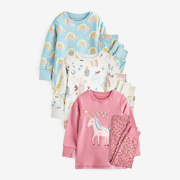Pink / Blue Unicorn Next Pyjamas 3 Pack (9mths-8yrs)