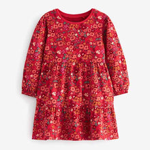 Load image into Gallery viewer, Red Floral Tiered Jersey Dress (3mths-6yrs)
