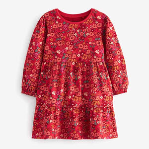 Red Floral Tiered Jersey Dress (3mths-6yrs)