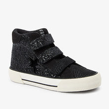 Load image into Gallery viewer, Black Glitter Touch Fastening High Top Trainers (Older Girls)
