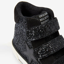 Load image into Gallery viewer, Black Glitter Touch Fastening High Top Trainers (Older Girls)
