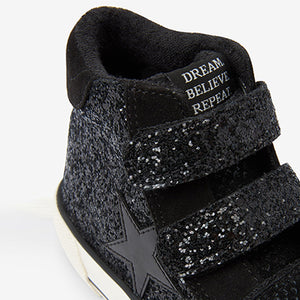 Black Glitter Touch Fastening High Top Trainers (Older Girls)