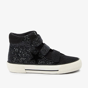 Black Glitter Touch Fastening High Top Trainers (Older Girls)