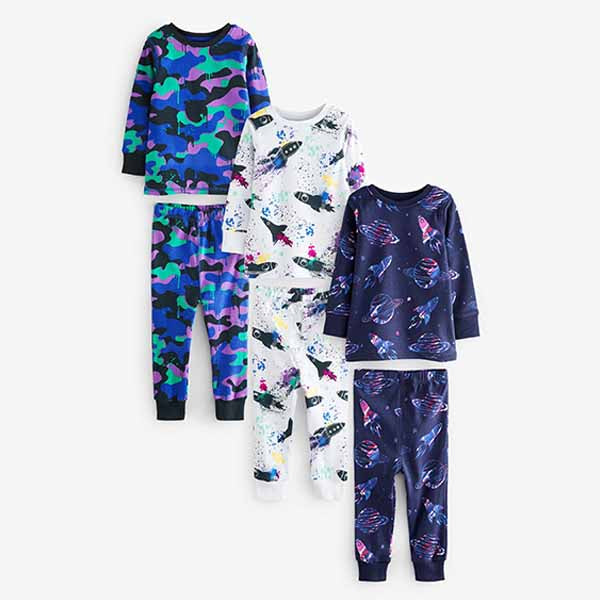 Purple/White Space Camouflage 3 Pack Snuggle Pyjamas (9mths-12yrs)