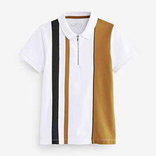 Load image into Gallery viewer, White /Tan Brown Vertical Stripe Short Sleeve Zip Neck Polo Shirt (3-12yrs)
