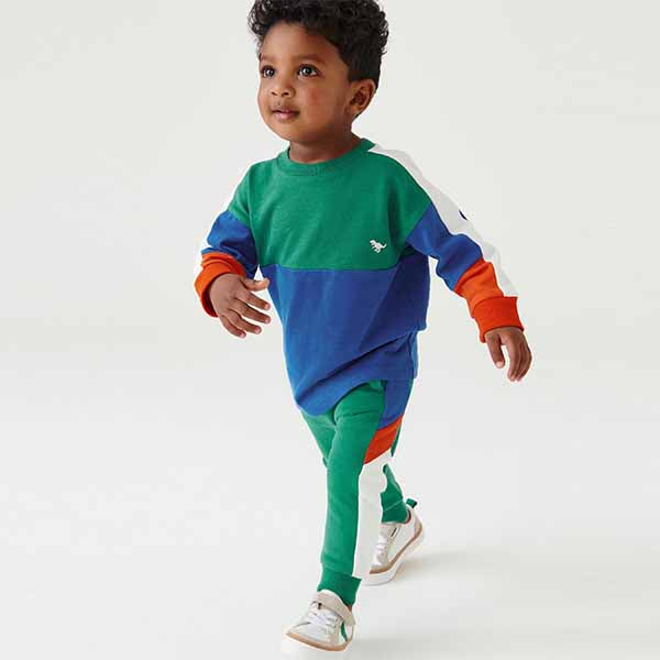 Green/ Blue Long Sleeve Cosy Colourblock T-Shirt And Joggers Set  (3mths-5yrs)