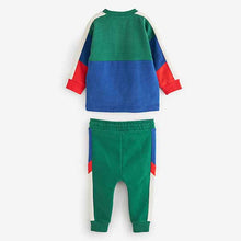 Load image into Gallery viewer, Green/ Blue Long Sleeve Cosy Colourblock T-Shirt And Joggers Set (3mths-5yrs)
