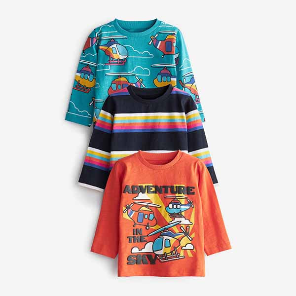 Rainbow Helicopter 3 Pack Long Sleeve Character T-Shirts (3mths-5yrs)