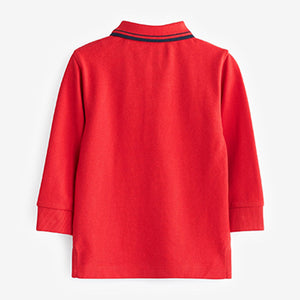 Red Long Sleeve Plain Polo Shirt (3mths-5yrs)