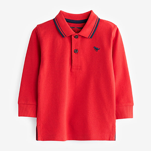Red Long Sleeve Plain Polo Shirt (3mths-5yrs)