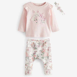 Pink Pale Baby Three Piece T-Shirt, Legging and Headband Set