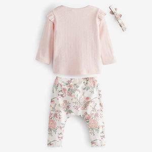 Pink Pale Baby Three Piece T-Shirt, Legging and Headband Set