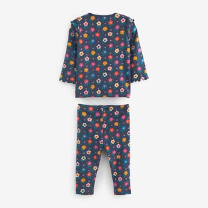 Navy Blue Floral Baby Top And Legging Set (0mth-18mths)