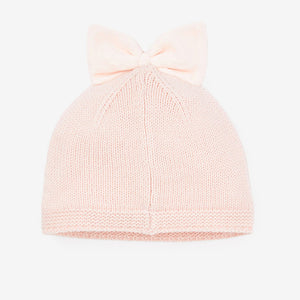 Pale Pink Bow Baby Hat (0mths-18mths)