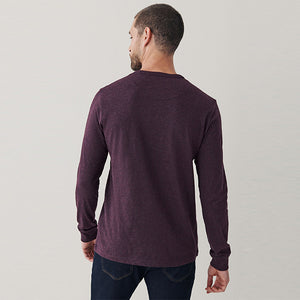 Burgundy Red Marl Stag Regular Fit Long Sleeve T-Shirt