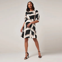 Load image into Gallery viewer, Black /Cream Geo Tea Dress
