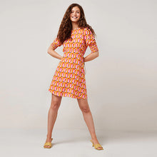 Load image into Gallery viewer, Orange and Pink Geo Tea Dress
