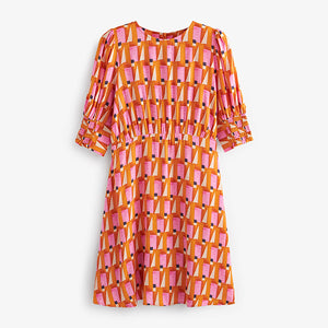 Orange and Pink Geo Tea Dress