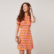 Load image into Gallery viewer, Orange and Pink Geo Tea Dress
