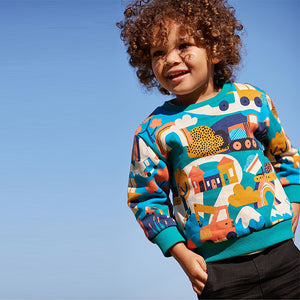 Multi Vehicule All Over Print Jersey Sweat Top (3mths-5yrs)