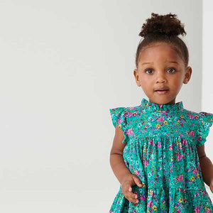 Teal Green Floral Tiered Frill Dress (3mths-6yrs)