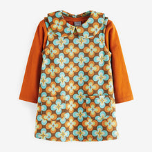 Load image into Gallery viewer, Orange Retro Flower Pinafore Dress And T-Shirt Set (3mths-6yrs)
