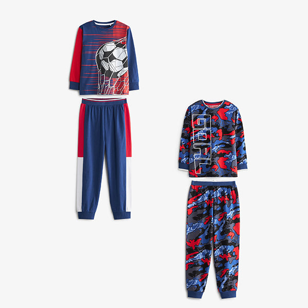 Red/Blue Football Camo 2 Pack Pyjamas (3-12yrs)