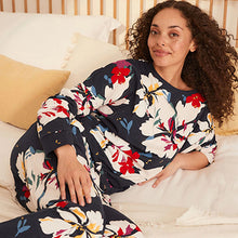 Load image into Gallery viewer, Navy Blue Floral Cotton Long Sleeve Pyjamas
