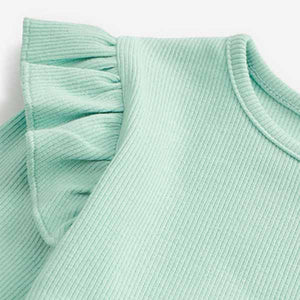 Mint Green Long Sleeve Frill Rib Jersey Top (3mths-6yrs)