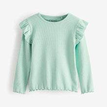 Load image into Gallery viewer, Mint Green Long Sleeve Frill Rib Jersey Top (3mths-6yrs)
