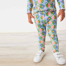 Load image into Gallery viewer, Blue/Green Geo Floral Rib Jersey Leggings (3mths-6yrs)
