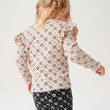 Load image into Gallery viewer, Neutral Geo Heart Long Sleeve Frill Rib Jersey Top (3mths-6yrs)
