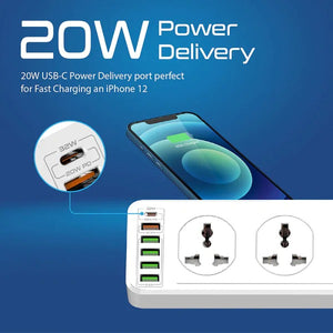10AC Socket Space Efficient Power Strip with USB Ports