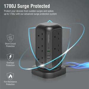 PROMATE 16-in-1 Multi-Socket Surge Protected Power Tower 5M