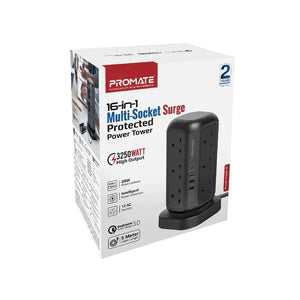 PROMATE 16-in-1 Multi-Socket Surge Protected Power Tower 5M