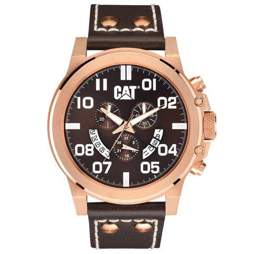 CATERPILLAR Chicago Rose Gold Brown Leather Chronograph Watch - Allsport