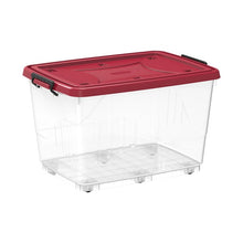 Load image into Gallery viewer, COSMOPLAST 82L Clear Plastic Storage Box with Wheels &amp; Lockable Lid
