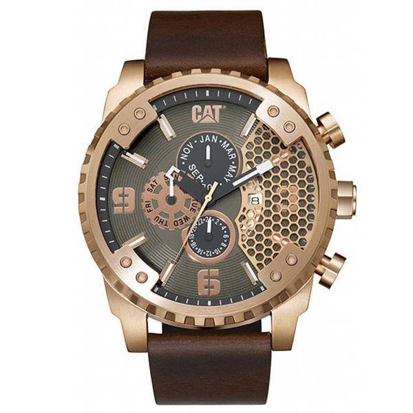 Men's CAT Caterpillar Grid Oversized Brown And Rose Gold Watch - Allsport