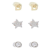 Load image into Gallery viewer, 3PK Silver Tone Initial Star Stud Earrings - Allsport
