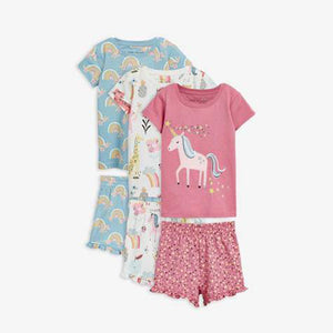 3PK Pink/Blue Unicorn/Rainbow Short Pyjamas(9MTHS-8YRS) - Allsport