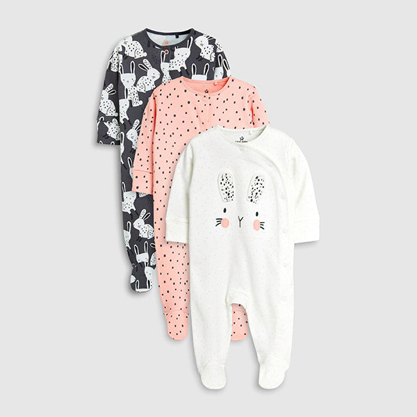 3PK MONO BUNNY SLEEPSUITS (0MTH-3MTHS) - Allsport