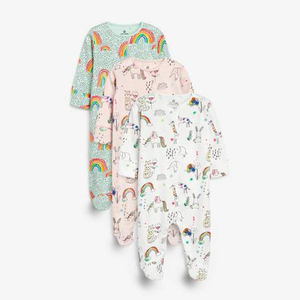 3PK UNICRN RAINBOW SLEEPSUITS (0MTH-18MTHS) - Allsport