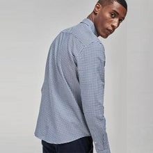 Load image into Gallery viewer, White Navy Gingham Long Sleeve Stretch Oxford Shirt - Allsport

