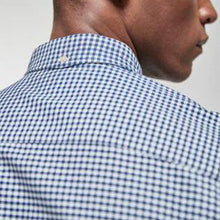 Load image into Gallery viewer, White Navy Gingham Long Sleeve Stretch Oxford Shirt - Allsport
