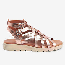 Load image into Gallery viewer, Rose Gold Forever Comfort® Slotted Wedge Gladiator Sandals
