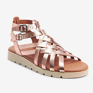 Rose Gold Forever Comfort® Slotted Wedge Gladiator Sandals