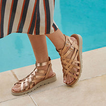 Load image into Gallery viewer, Rose Gold Forever Comfort® Slotted Wedge Gladiator Sandals
