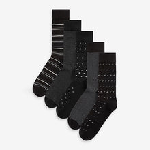 Load image into Gallery viewer, Black/Grey Mix Pattern Socks 5 Pack
