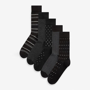 Black/Grey Mix Pattern Socks 5 Pack