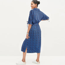 Load image into Gallery viewer, Blue Ditsy Floral Shirt Midi Dress

